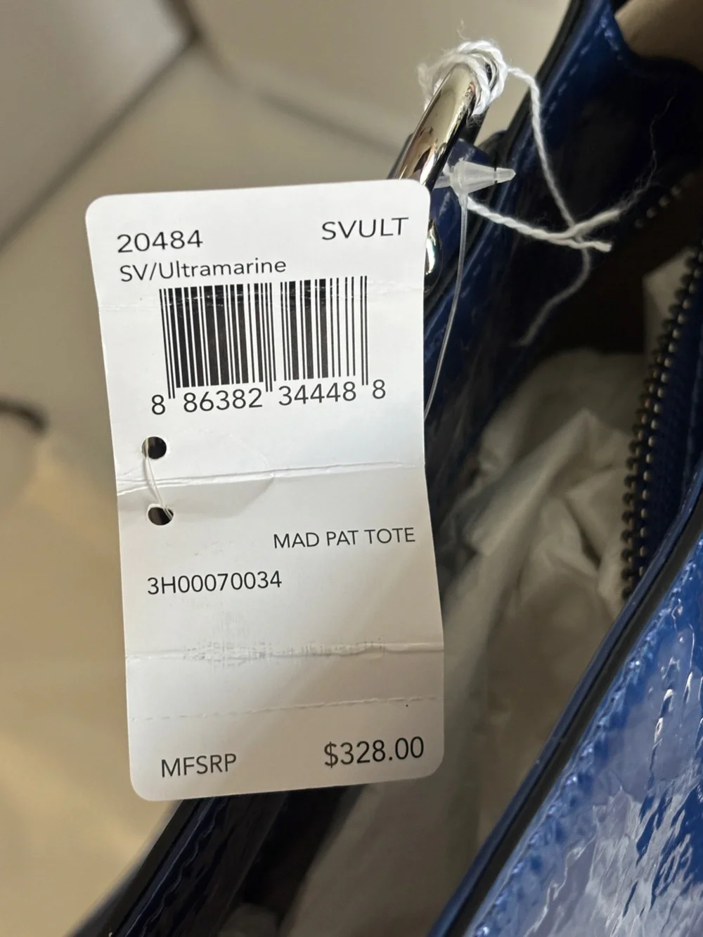 NWT Coach Glossy Patent Tote in Navy Blue with Chain Handles